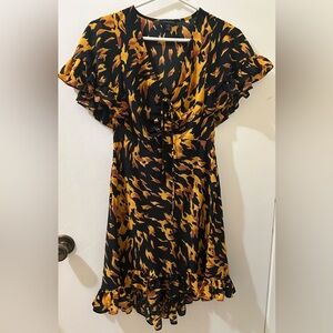 TOPSHOP FLAME PRINT TEA DRESS IN BLACK MULTI SIZE 2 US